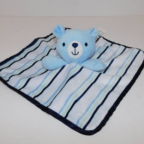 George Blue White Bear Striped Security Blanket Plush Baby Lovey Nunu Soother - Picture 3 of 7
